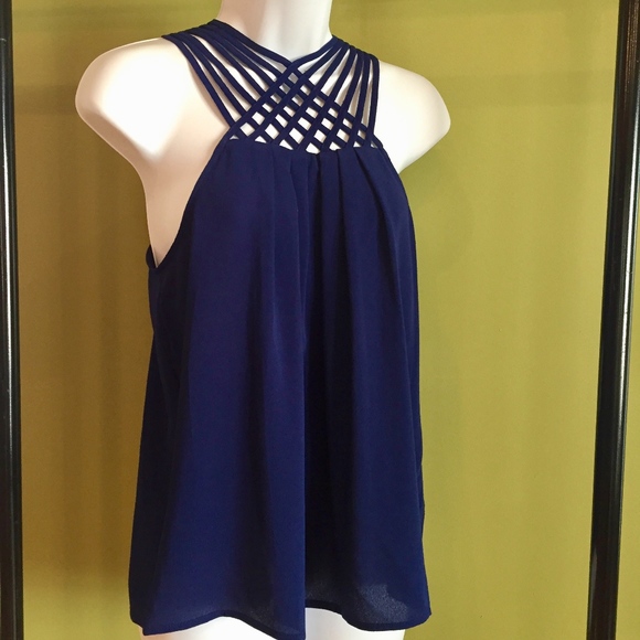 Sweet Wanderer Tops - Sweet Wanderer Small Navy Lattice Neckline Top